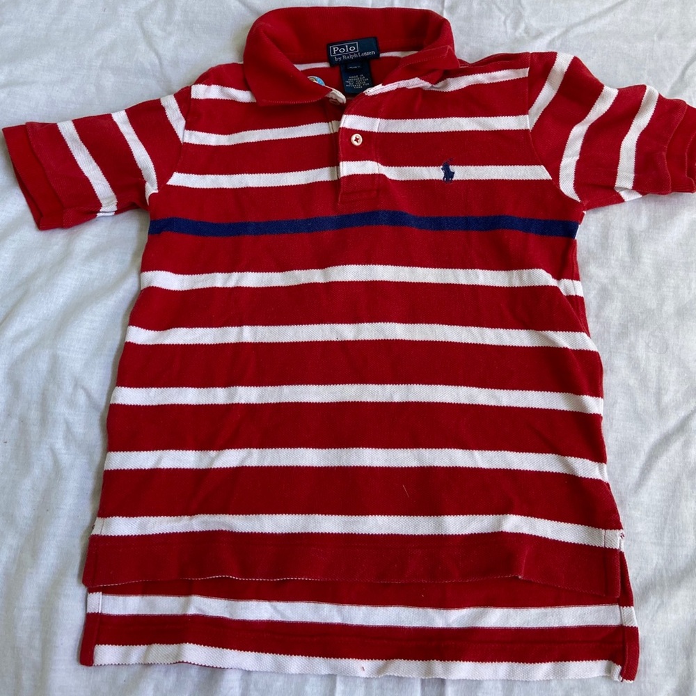 Polo red/white stripe collar shirt